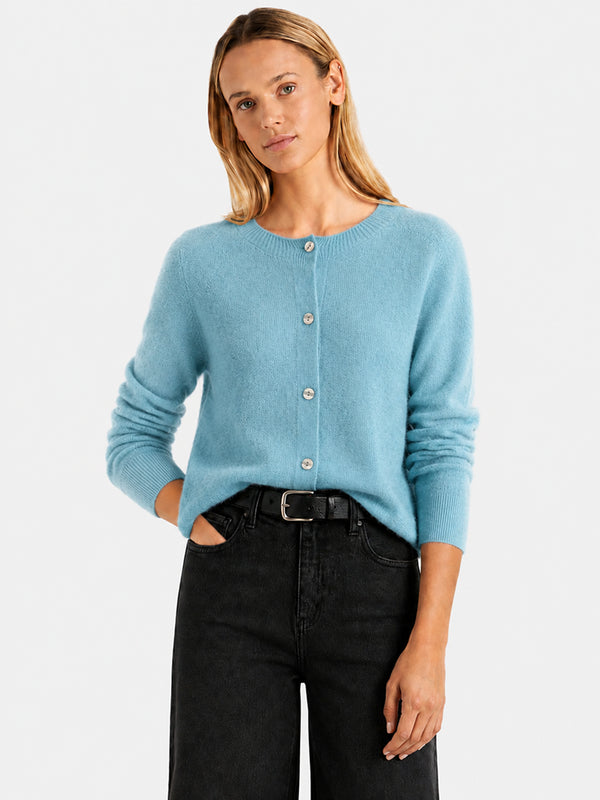 Women’s Classic Wool Cardigan – Soft Crew Neck Long Sleeve Knit Sweater