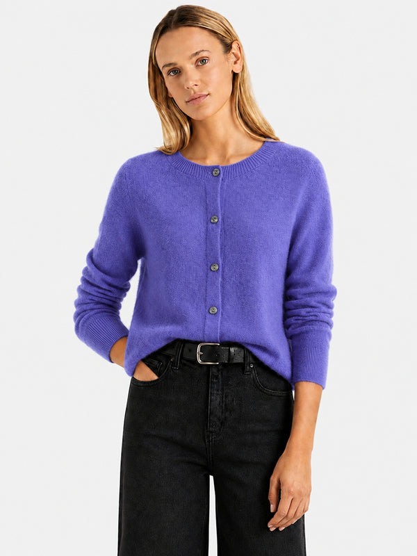 Women’s Classic Wool Cardigan – Soft Crew Neck Long Sleeve Knit Sweater