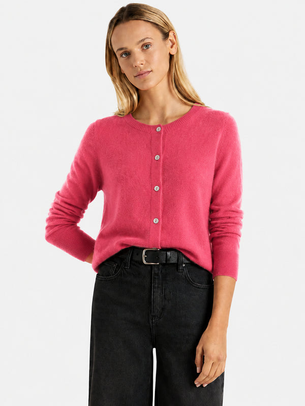 Women’s Classic Wool Cardigan – Soft Crew Neck Long Sleeve Knit Sweater