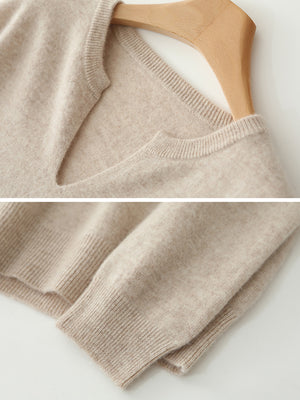 Women’s Cozy Wool V-Neck Sweater – Oversized Drop Shoulder Knit Pullover