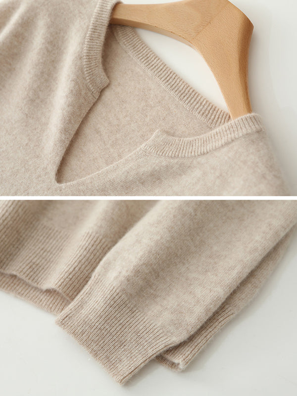 Women’s Cozy Wool V-Neck Sweater – Oversized Drop Shoulder Knit Pullover
