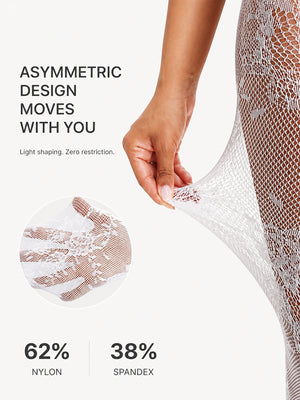 Women’s High-Waist Shaping Tights – Floral Lace Tummy Control Pantyhose