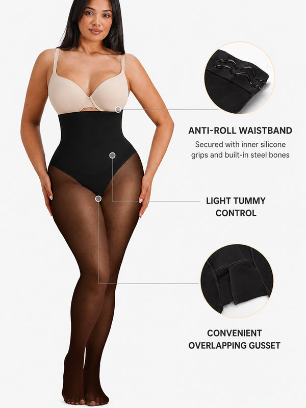 Women’s High-Waist Shaping Tights – Floral Lace Tummy Control Pantyhose