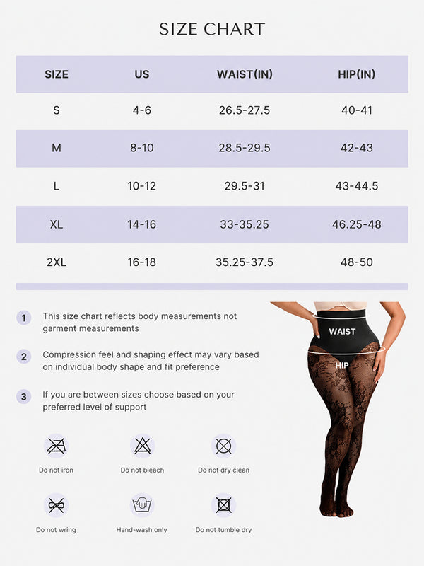 Women’s High-Waist Shaping Tights – Floral Lace Tummy Control Pantyhose