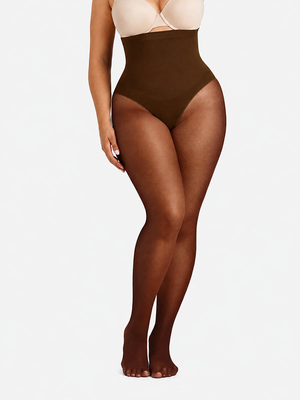 Women’s High-Waist Shaping Tights – Floral Lace Tummy Control Pantyhose