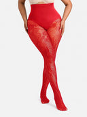 Women’s High-Waist Shaping Tights – Floral Lace Tummy Control Pantyhose