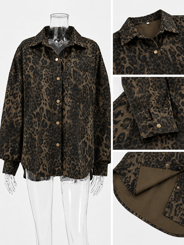 Women’s Animal Print Shacket – Oversized Button-Down Long Sleeve Shirt Jacket