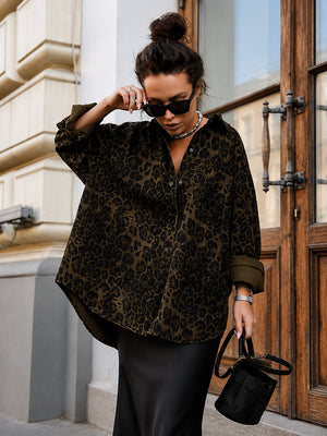 Women’s Animal Print Shacket – Oversized Button-Down Long Sleeve Shirt Jacket