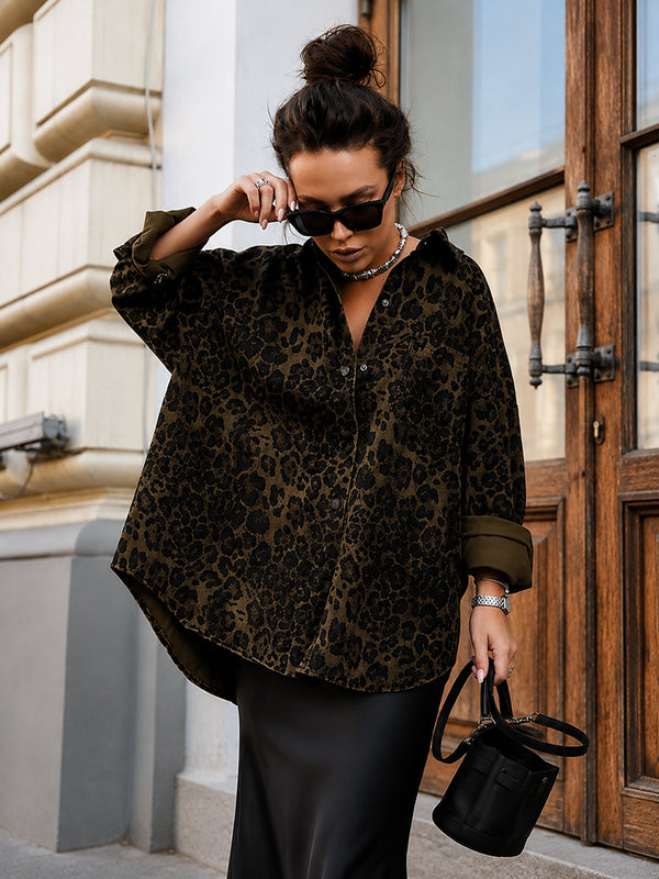 Women’s Animal Print Shacket – Oversized Button-Down Long Sleeve Shirt Jacket