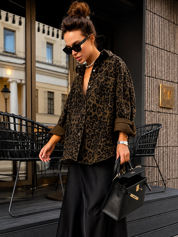 Women’s Animal Print Shacket – Oversized Button-Down Long Sleeve Shirt Jacket