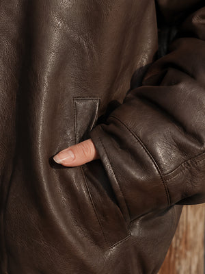 Oversized Faux Leather Bomber Jacket