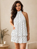 Women's Backless Halter Ruffle Romper Dress
