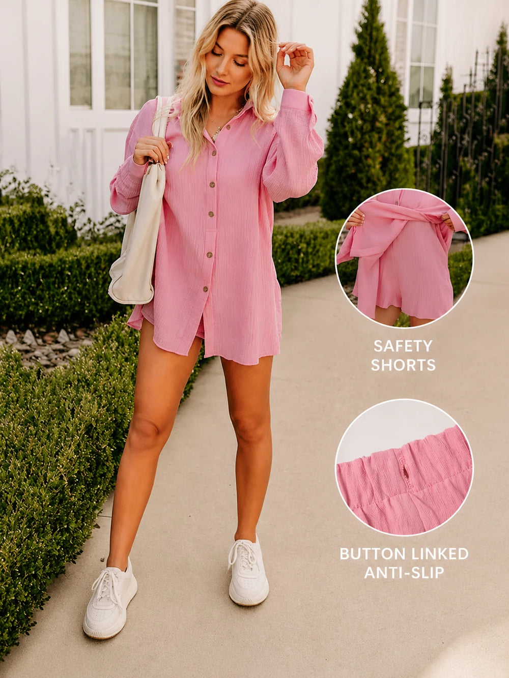 Women's 2-Piece Gauze Set Button Down Shirt & Shorts