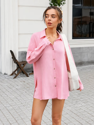 Women's 2-Piece Gauze Set Button Down Shirt & Shorts