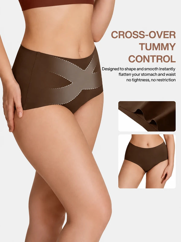 High Waist Silk Satin Cross Front Shapewear Panties(3-Pack)