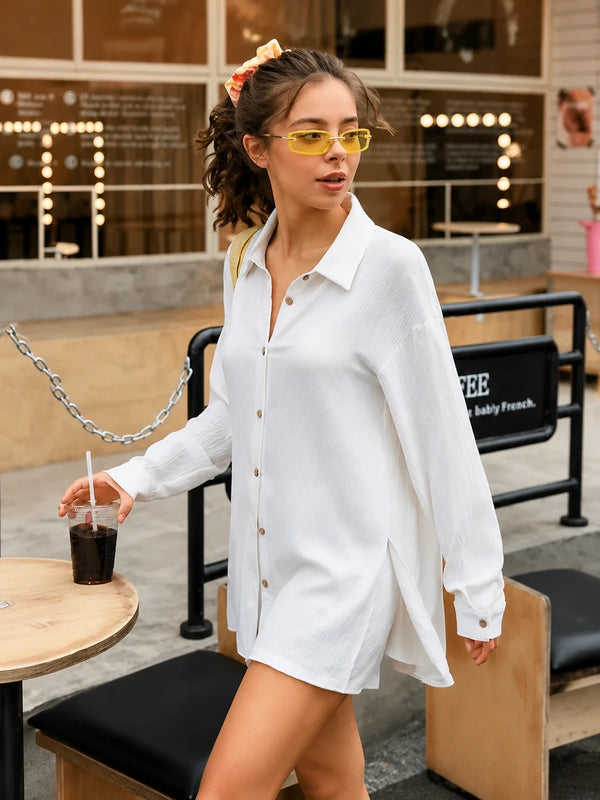 Women's 2-Piece Gauze Set Button Down Shirt & Shorts