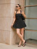 Women's Ruched Halter Neck Tie Back A Line Summer Dress