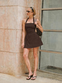 Women's Ruched Halter Neck Tie Back A Line Summer Dress