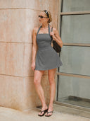 Women's Ruched Halter Neck Tie Back A Line Summer Dress