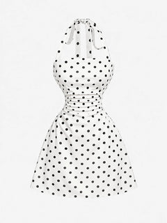 Women's Ruched Tie Back Polka Dot Dress