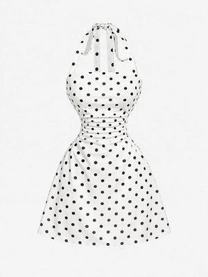 Women's Ruched Tie Back Polka Dot Dress