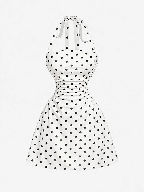 Women's Ruched Tie Back Polka Dot Dress