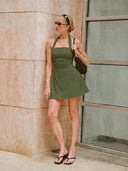 Women's Ruched Halter Neck Tie Back A Line Summer Dress