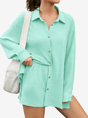 Women's 2-Piece Gauze Set Button Down Shirt & Shorts