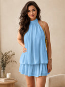 Women's Backless Halter Ruffle Romper Dress