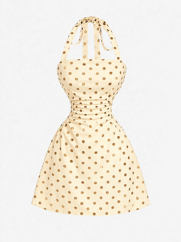 Women's Ruched Tie Back Polka Dot Dress
