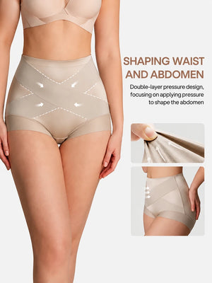 High Waist Silk Satin Cross Front Shapewear Panties(3-Pack)