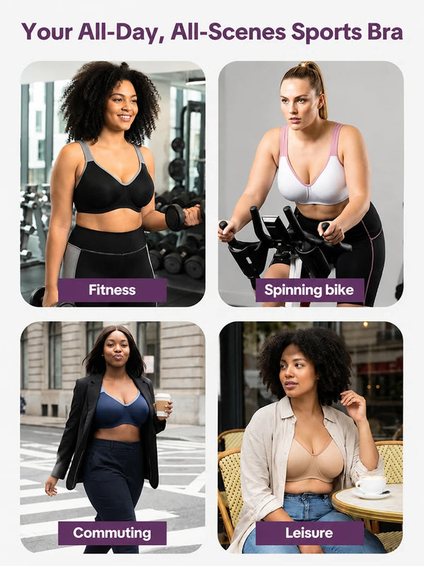 Plus Size Sports Bra for Women – Full Coverage, Soft Support, Wide Strap Workout Bra
