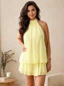 Women's Backless Halter Ruffle Romper Dress