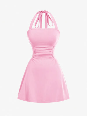 Women's Ruched Tie Back Polka Dot Dress