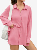 Women's 2-Piece Gauze Set Button Down Shirt & Shorts