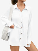 Women's 2-Piece Gauze Set Button Down Shirt & Shorts