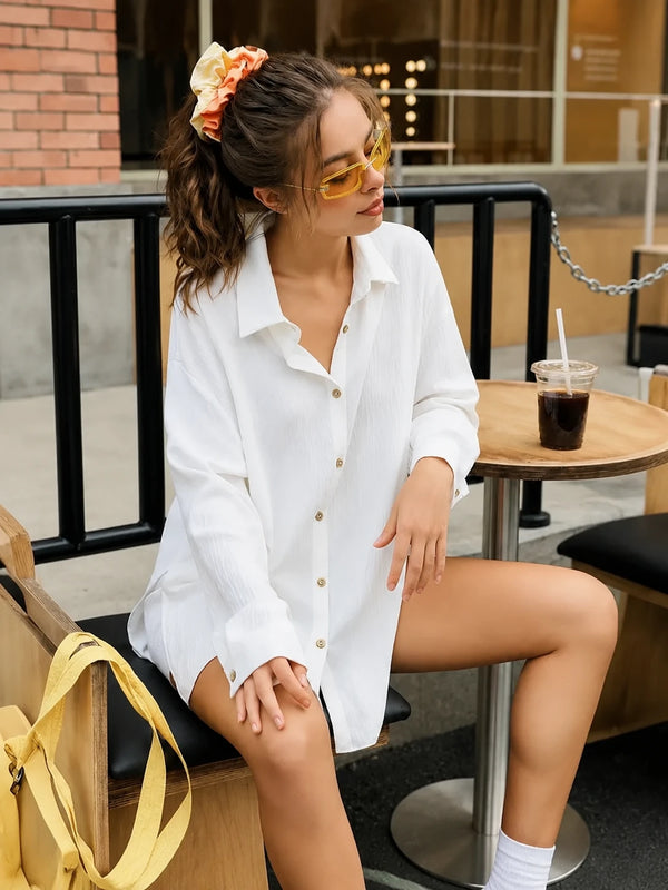 Women's 2-Piece Gauze Set Button Down Shirt & Shorts