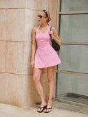 Women's Ruched Halter Neck Tie Back A Line Summer Dress