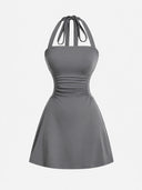 Women's Ruched Tie Back Polka Dot Dress