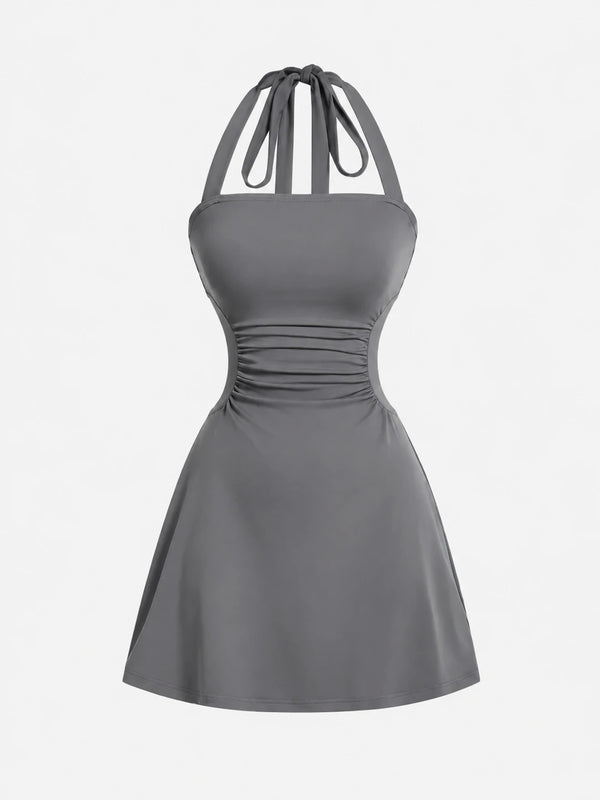 Women's Ruched Tie Back Polka Dot Dress