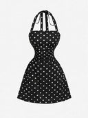 Women's Ruched Tie Back Polka Dot Dress