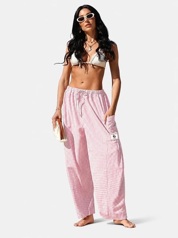 Gingham Wide Leg Pants – Casual Loose Fit