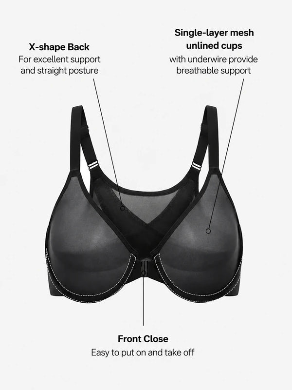 Women's Front Closure Mesh Support Bra