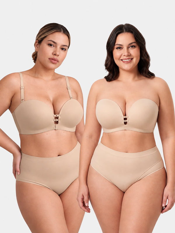 Buy 1 Get 1 Free Plus-Size Women's Strapless Double Front Clasp Push-Up Bra (Fits D/DD/F Cups)