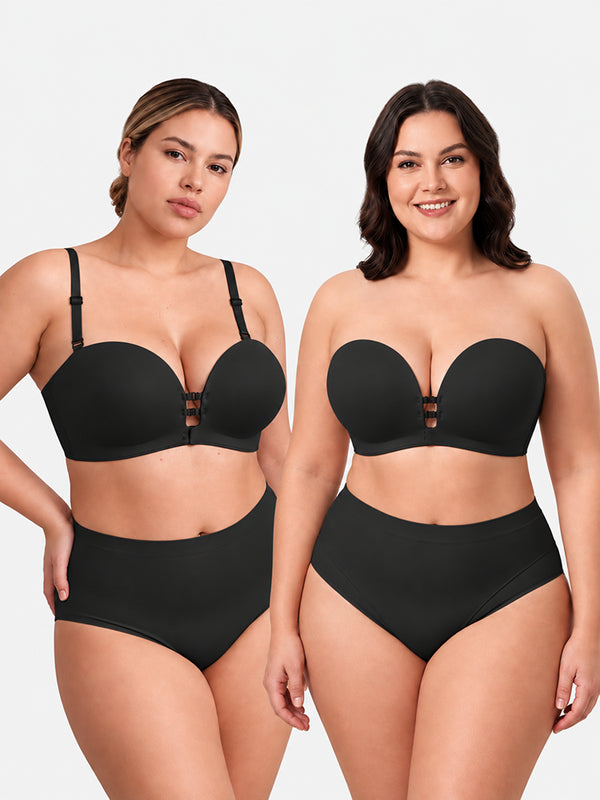 Buy 1 Get 1 Free Plus-Size Women's Strapless Double Front Clasp Push-Up Bra (Fits D/DD/F Cups)