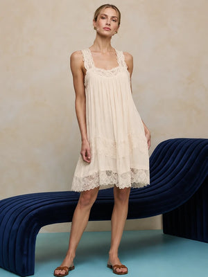 Romantic Lace Trim Babydoll Mini Dress