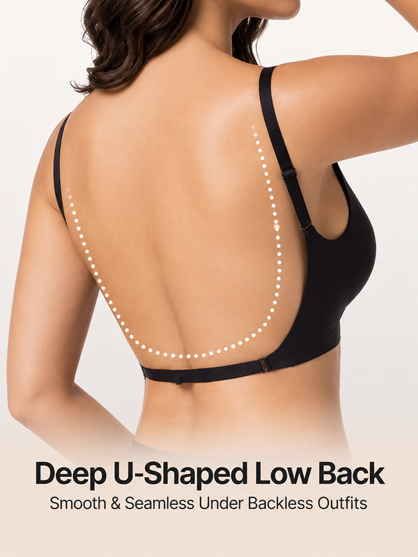 Women's Low-Back Deep V Seamless Bra with Jelly Support