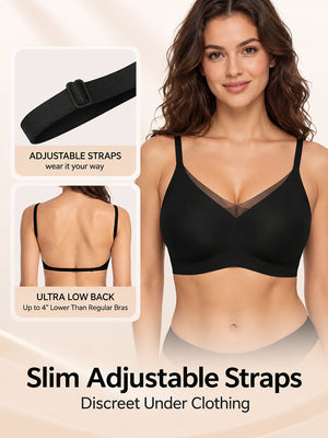 Women's Low-Back Deep V Seamless Bra with Jelly Support