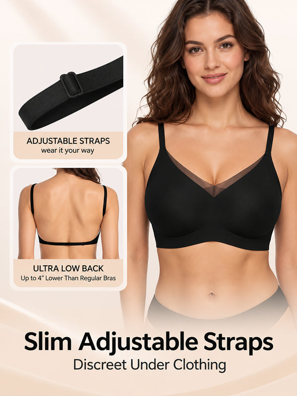 Women's Low-Back Deep V Seamless Bra with Jelly Support