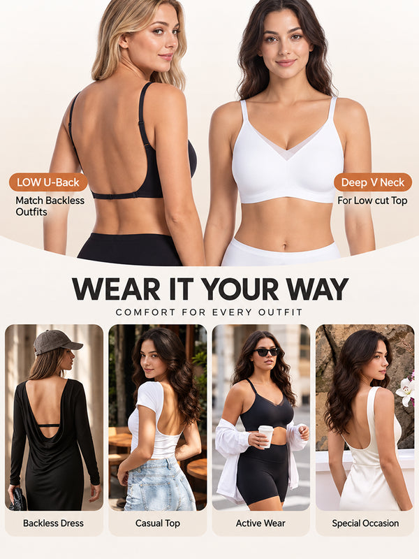 Women's Low-Back Deep V Seamless Bra with Jelly Support